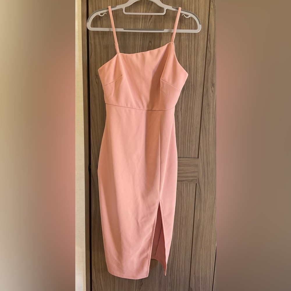 OWIN Womens Pink Adjustable Strap Dress W/ Back Zipper Front Slit Size S